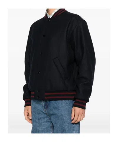 Apc A.p.c. Midnight Blue Wool Blend Bomber Jacket In Black