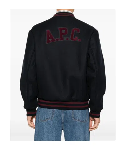 Apc A.p.c. Midnight Blue Wool Blend Bomber Jacket In Black