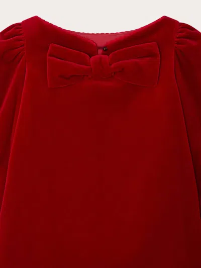 Bonpoint Jove Dress With A Tie At The Back In Organic Cotton Velvet In Red