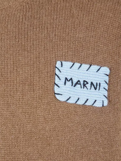 Marni Ribbed Cuff Crew Neck Knit Sweater In Brown