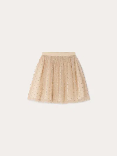 Bonpoint Embroidered Tulle Elastic Waist Polka Dot Skirt In Gold