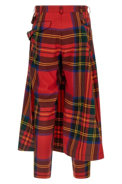 Comme Des Garçons Trousers With Plaid Pattern And Side Pockets In Red