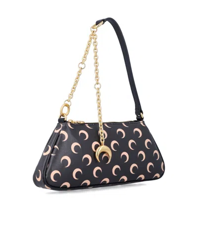 Marine Serre Crescent Moon Canvas Shoulder Bag In Black