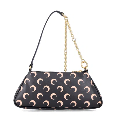 Marine Serre Crescent Moon Canvas Shoulder Bag In Black