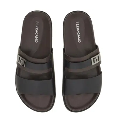 Ferragamo Chunky Sandal With Hug Buckle In Black