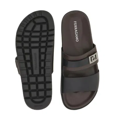 Ferragamo Chunky Sandal With Hug Buckle In Black