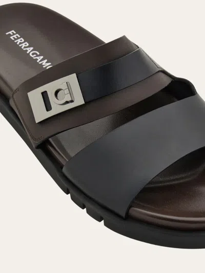 Ferragamo Chunky Sandal With Hug Buckle In Black