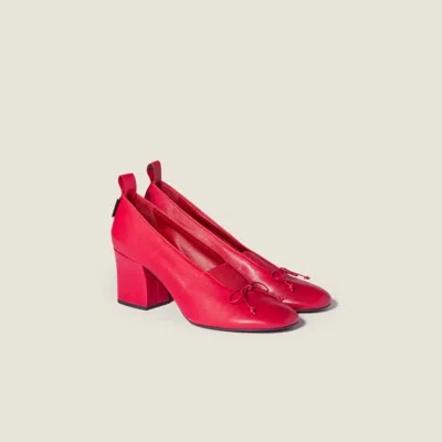 Miu Miu Nappa Pumps Block Heel Bow Detail In Red
