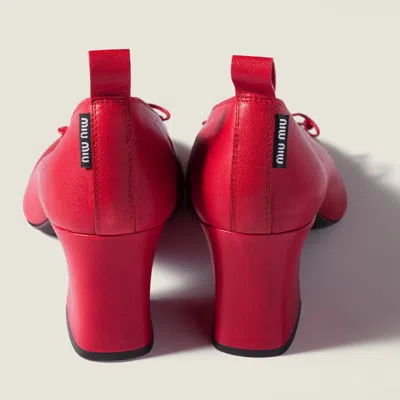 Miu Miu Nappa Pumps Block Heel Bow Detail In Red