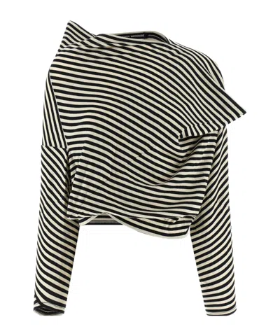 Junya Watanabe Asymmetric Striped Long Sleeve Cropped Sweater In Multi