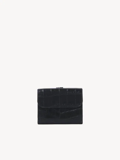 Chloé Small Alphabet Tri-fold In Croco-effect Leather In Black