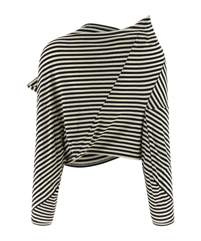 Junya Watanabe Asymmetric Striped Long Sleeve Cropped Sweater In Multi