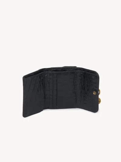 Chloé Small Alphabet Tri-fold In Croco-effect Leather In Black