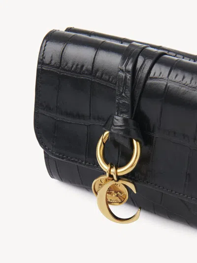 Chloé Small Alphabet Tri-fold In Croco-effect Leather In Black