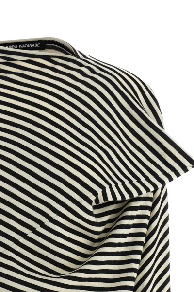 Junya Watanabe Asymmetric Striped Long Sleeve Cropped Sweater In Multi