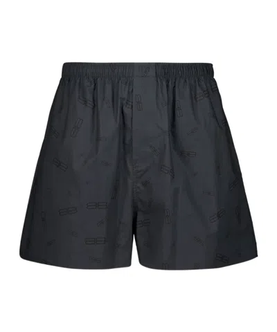 Balenciaga Cotton Pyjama Shorts In Gray