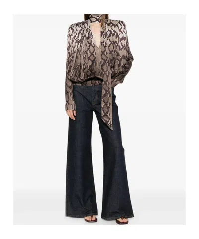 Stella Mccartney Satin Top With Snake Print And Knot In Brown