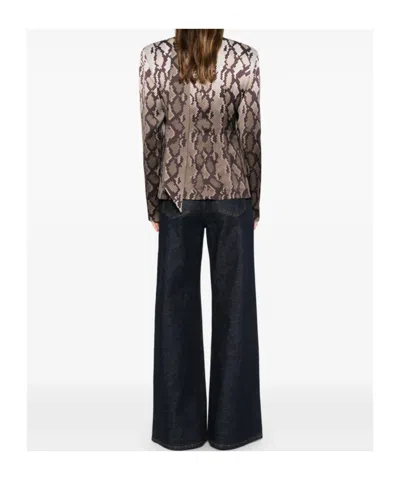 Stella Mccartney Satin Top With Snake Print And Knot In Brown