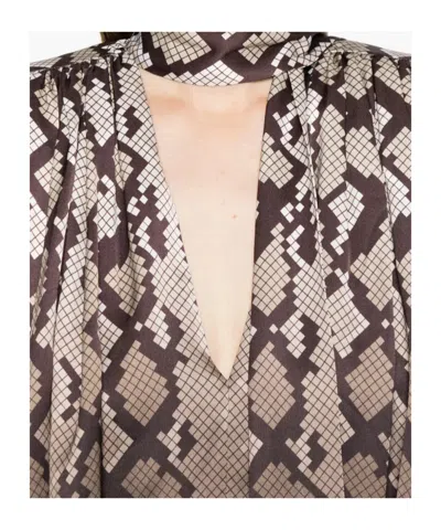 Stella Mccartney Satin Top With Snake Print And Knot In Brown