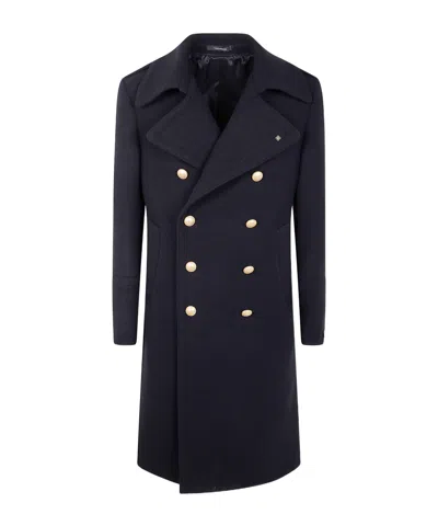 Tagliatore Double-breasted Coat Gold Buttons In Black