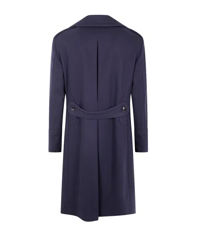 Tagliatore Long Sleeve Coat With Notched Lapels And Pockets In Blue