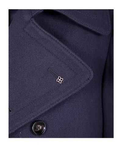 Tagliatore Long Sleeve Coat With Notched Lapels And Pockets In Blue