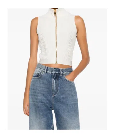 Balmain High Neck Sleeveless Zip Top In White