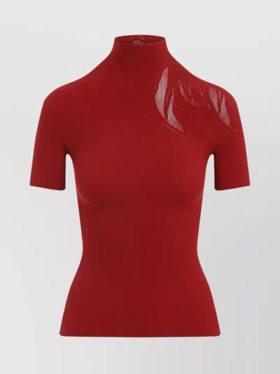 Wolford Fitted Mesh Short Sleeve High Neck Top In White