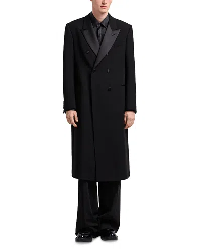 Emporio Armani Double-breasted Long Coat Satin Lapels In Black