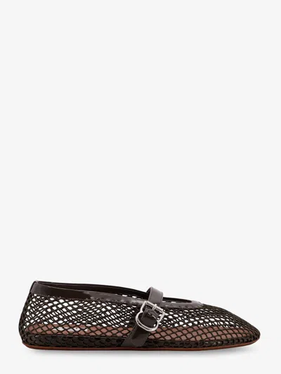 Alaïa Ballet Flats Mesh Ballerinas With Patent Leather Profiles In Brown