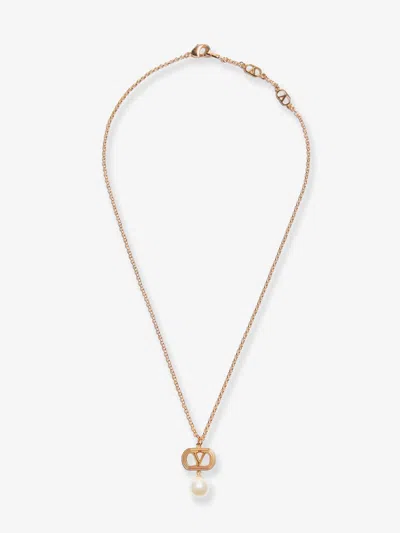 Valentino Chain Link Necklace Pearl Pendant In Gold