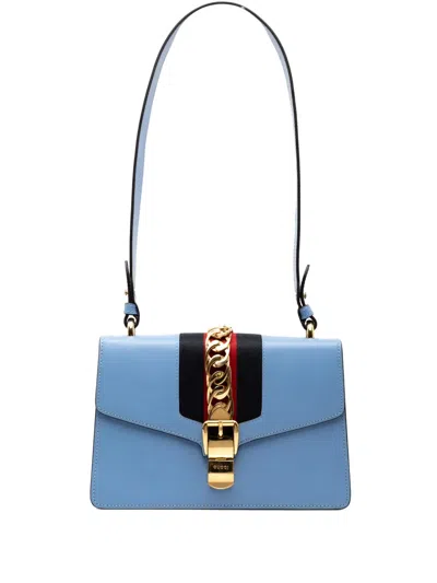 Pre-owned Gucci 2000-2015 Small Leather Sylvie Web Satchel In Blue