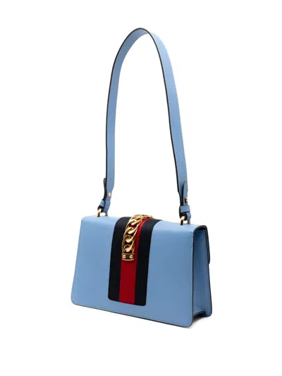 Pre-owned Gucci 2000-2015 Small Leather Sylvie Web Satchel In Blue