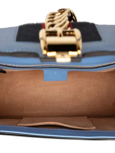 Pre-owned Gucci 2000-2015 Small Leather Sylvie Web Satchel In Blue