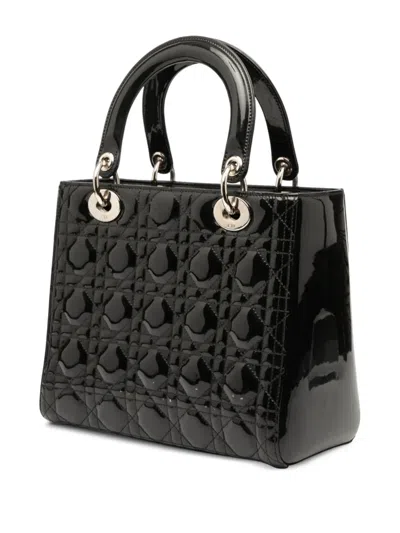 Pre-owned Dior 2012 Medium Patent Cannage Lady  Satchel In Black