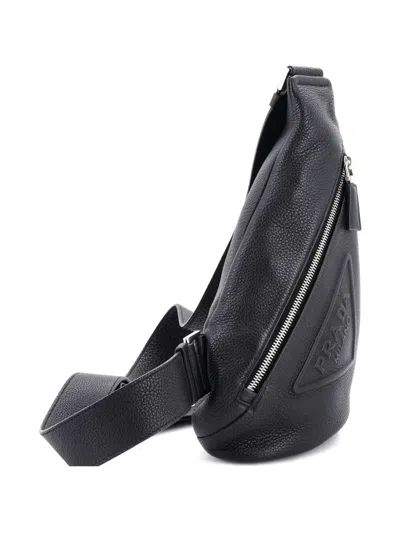 Pre-owned Prada Triangle Logo Sling Bag Leather Backpack In Black