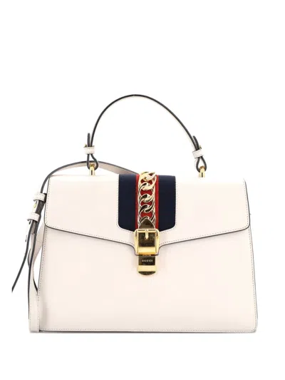 Pre-owned Gucci Sylvie Top Handle Bag Leather Medium Satchel In Neutral