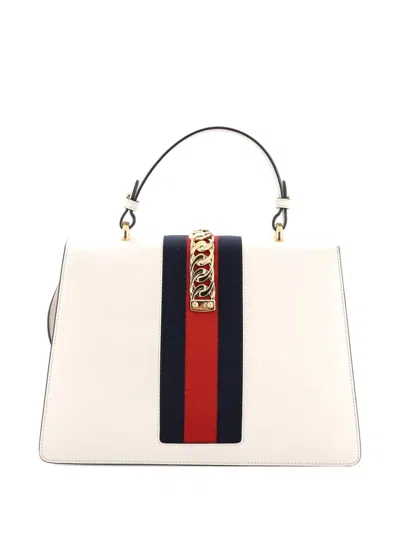 Pre-owned Gucci Sylvie Top Handle Bag Leather Medium Satchel In Neutral