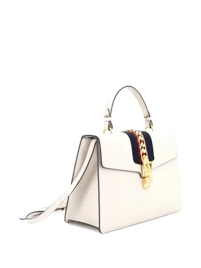 Pre-owned Gucci Sylvie Top Handle Bag Leather Medium Satchel In Neutral