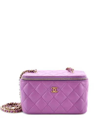 Pre-owned Chanel Pearl Crush Vanity Case With Chain Quilted Lambskin Small Clutch Bag In Purple
