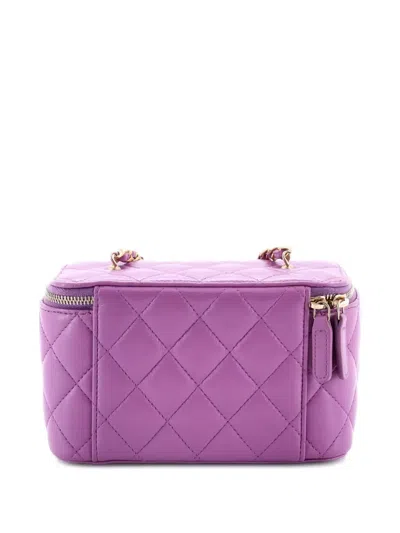 Pre-owned Chanel Pearl Crush Vanity Case With Chain Quilted Lambskin Small Clutch Bag In Purple