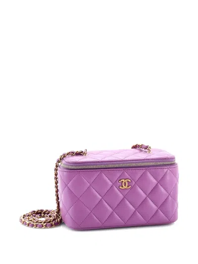 Pre-owned Chanel Pearl Crush Vanity Case With Chain Quilted Lambskin Small Clutch Bag In Purple