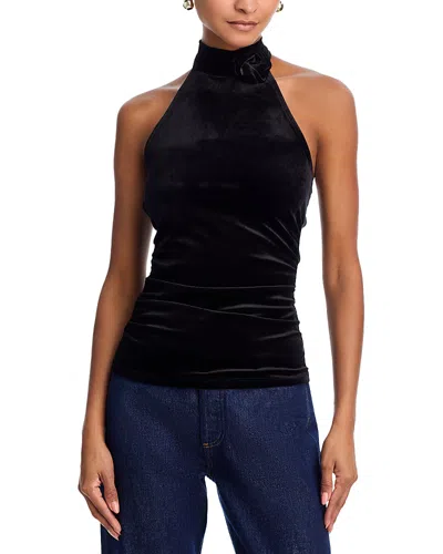 Aqua Rosette Velvet Halter Top - Exclusive In Black