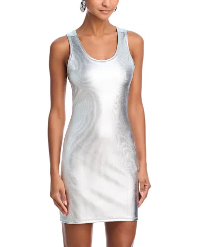 Aqua Metallic Sleeveless Mini Dress - Exclusive In Silver