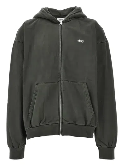 Obey Zip-up Cotton Hoodie In Gray