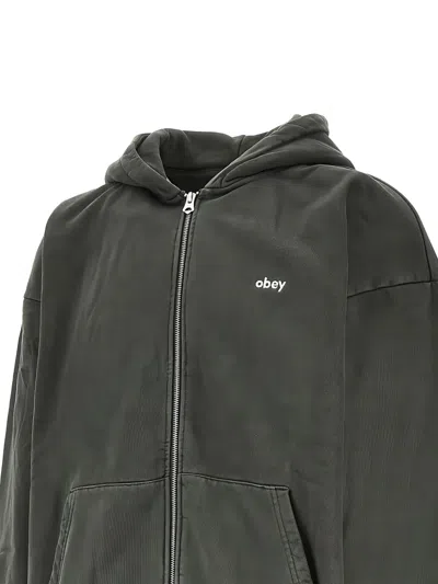 Obey Zip-up Cotton Hoodie In Gray