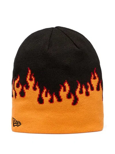New Era Flame Skull Beanie In Black