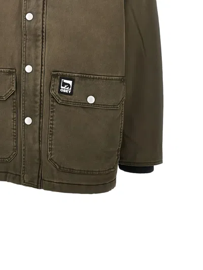 Obey Buttoned Patch Jacket In Green