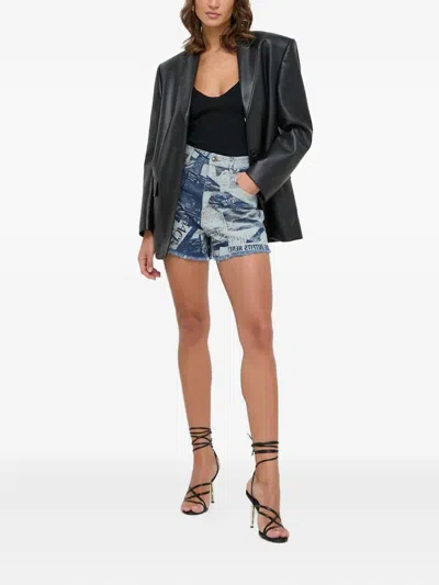 Versace Jeans Couture Frayed Print Shorts In Blue