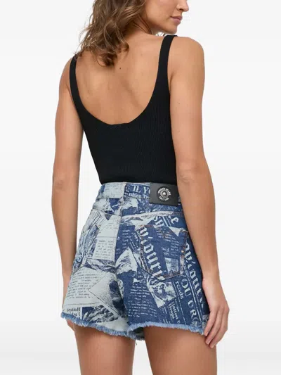 Versace Jeans Couture Frayed Print Shorts In Blue